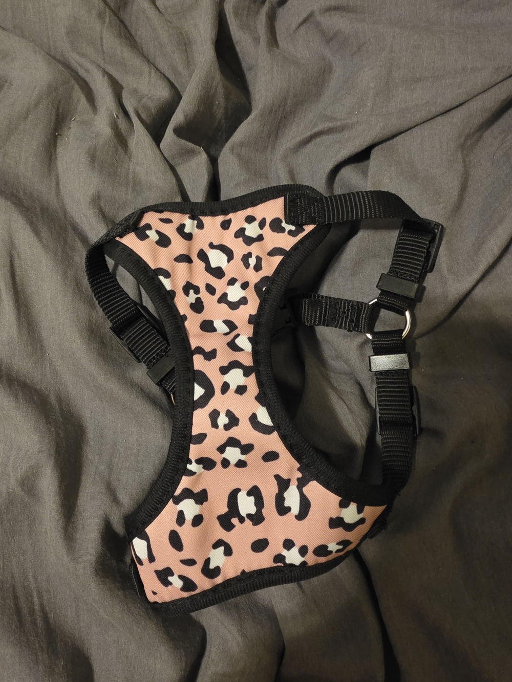 Pink Leopard Dog Harness with Black Trim
